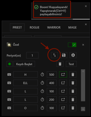 Özel makro dışa aktar Özel makro dışa aktar