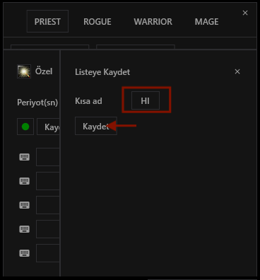 Özel makro kaydet penceresi Özel makro kaydet penceresi