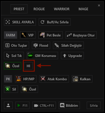 Özel makro genel ayarlar penceresinde Özel makro genel ayarlar penceresinde