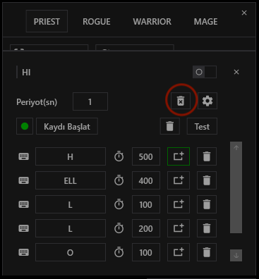 Özel makro sil Özel makro sil