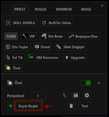 Özel makro kayıt başlat Özel makro kayıt başlat