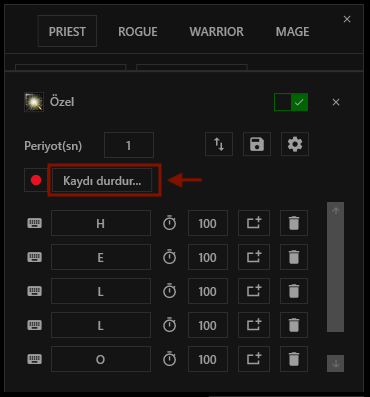 Özel makro kayıt durdur Özel makro kayıt durdur
