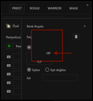 Özel makro renk koşulu liste elemanları Özel makro renk koşulu liste elemanları