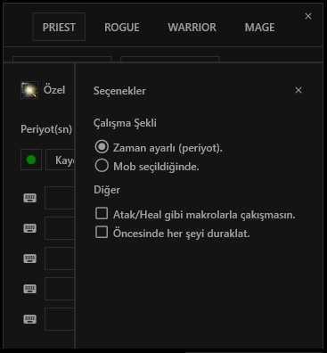 Özel makro seçenekler penceresi Özel makro seçenekler penceresi